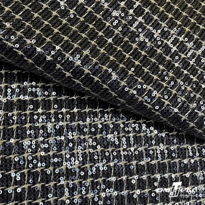 Ткань костюмная с пайетками, 100%полиэстр, 460+/-10 гр/м2, 150см #309 - цв. чёрный - купить в Барнауле. Цена 1 203.93 руб.