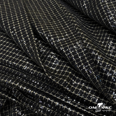 Ткань костюмная с пайетками, 100%полиэстр, 460+/-10 гр/м2, 150см #309 - цв. чёрный - купить в Барнауле. Цена 1 203.93 руб.