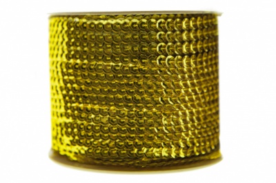 Пайетки "ОмТекс" на нитях, SILVER-BASE, 6 мм С / упак.73+/-1м, цв. 7 - св.золото - купить в Барнауле. Цена: 468.37 руб.